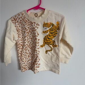Kids Cream and Brown Tiger Graphic Long Sleeve Tee